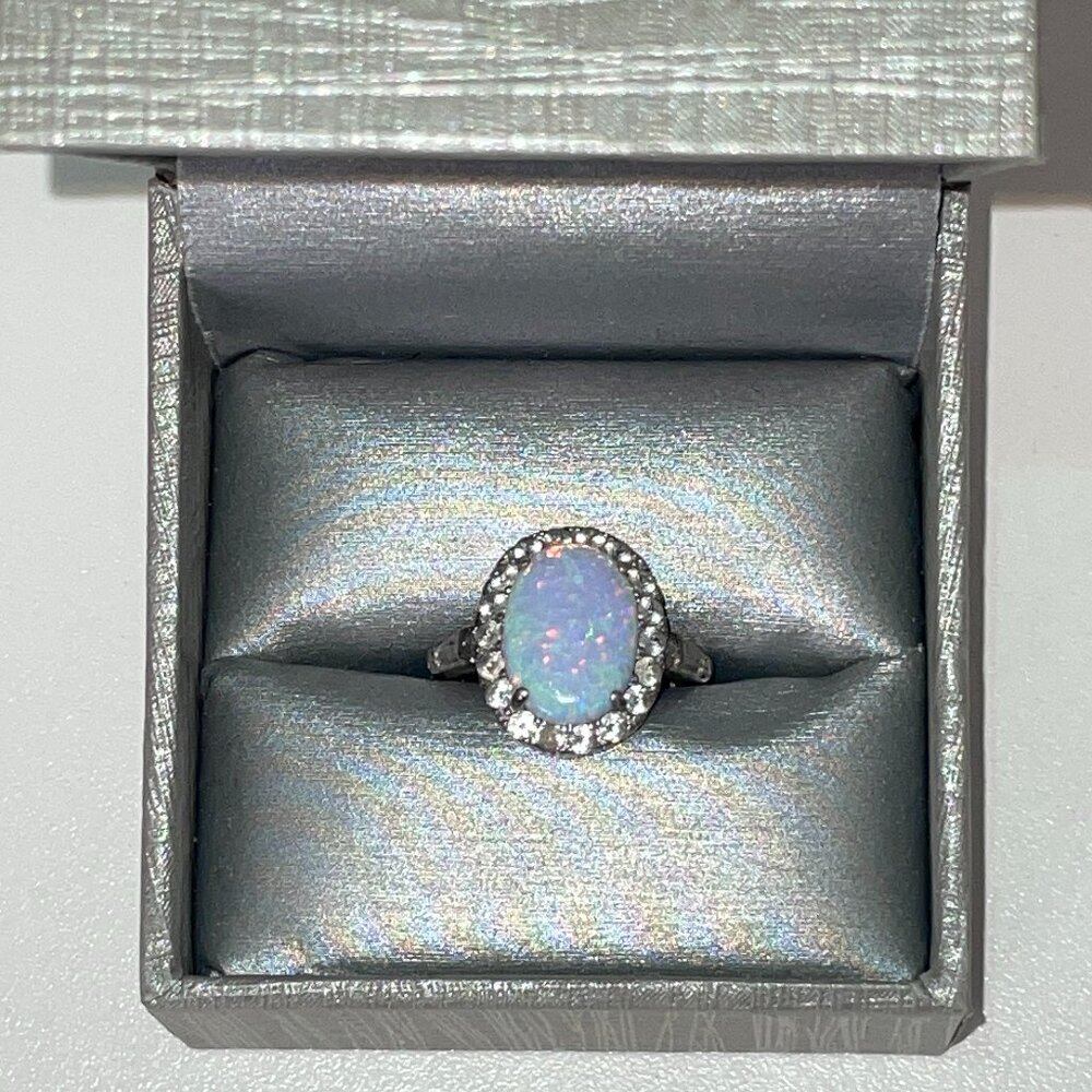 PEOPLES Opal & Cubic Zirconia Silver Ring Sz 5